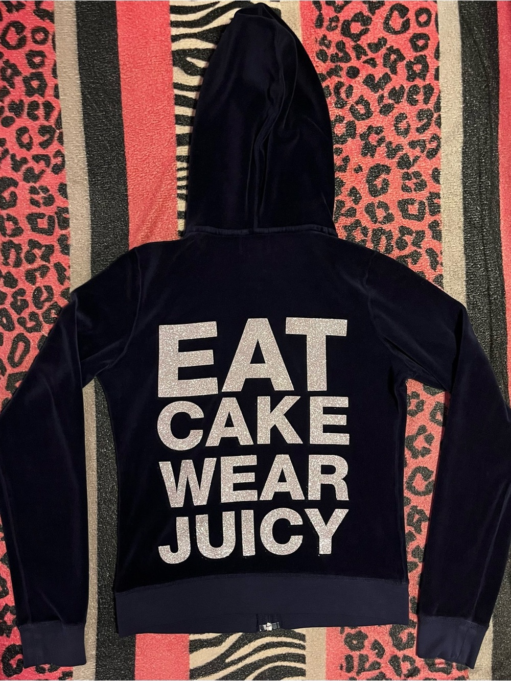 Vintage Juicy Couture navy blue velour Eat Cake Wear Juicy track jacket